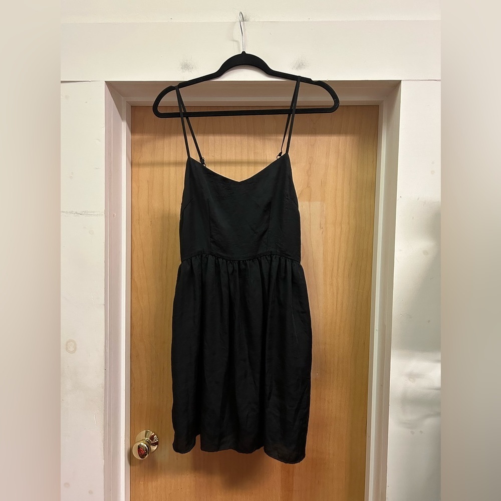 Aqua black lightly pleaded dress free flowing spaghetti strap size M